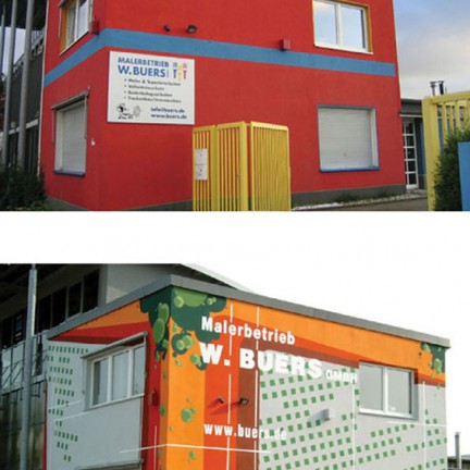 Farbwandel Fassadenkunst grafische Wandgestaltung