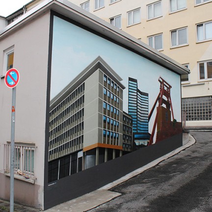 Farbwandel Fassadenkunst Wandgestaltung DGB Haus