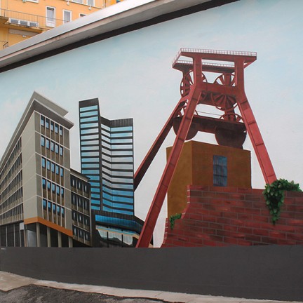 Farbwandel Fassadenkunst Wandgestaltung DGB Haus