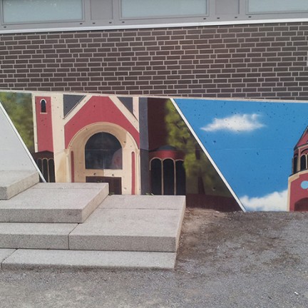 Farbwandel Fassadenkunst Kreuzeskirche Essen