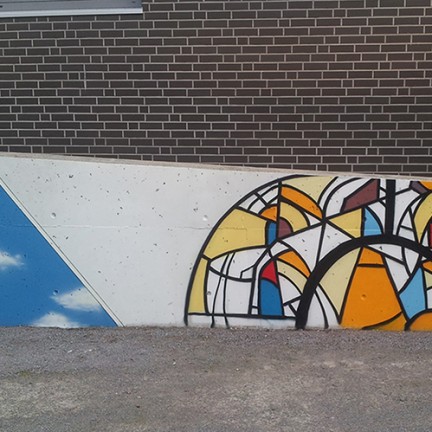 Farbwandel Fassadenkunst Kreuzeskirche Essen