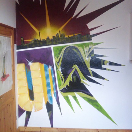 Farbwandel Fassadenkunst Comic Strip Graffity