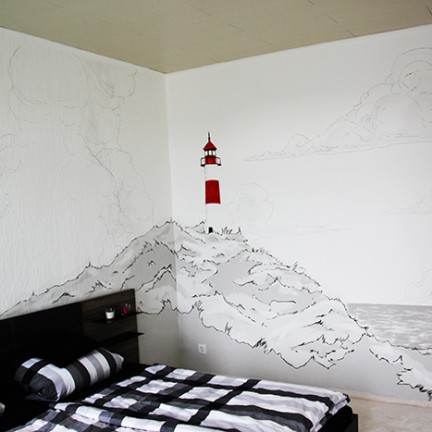 Farbwandel Fassadenkunst Schlafzimmerstrand