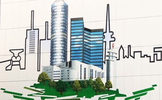 Farbwandel Fassadenkunst Skyline der Stadt Essen