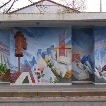 Farbwandel Fassadenkunst Ruhrbahn Haltestelle Zollverein