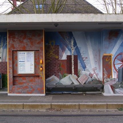 Farbwandel Fassadenkunst Ruhrbahn Haltestelle Zollverein