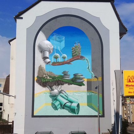 Farbwandel Fassadenkunst Laboratory of Life TransUrban Zollverein von Tim Schild & Jan Schoch